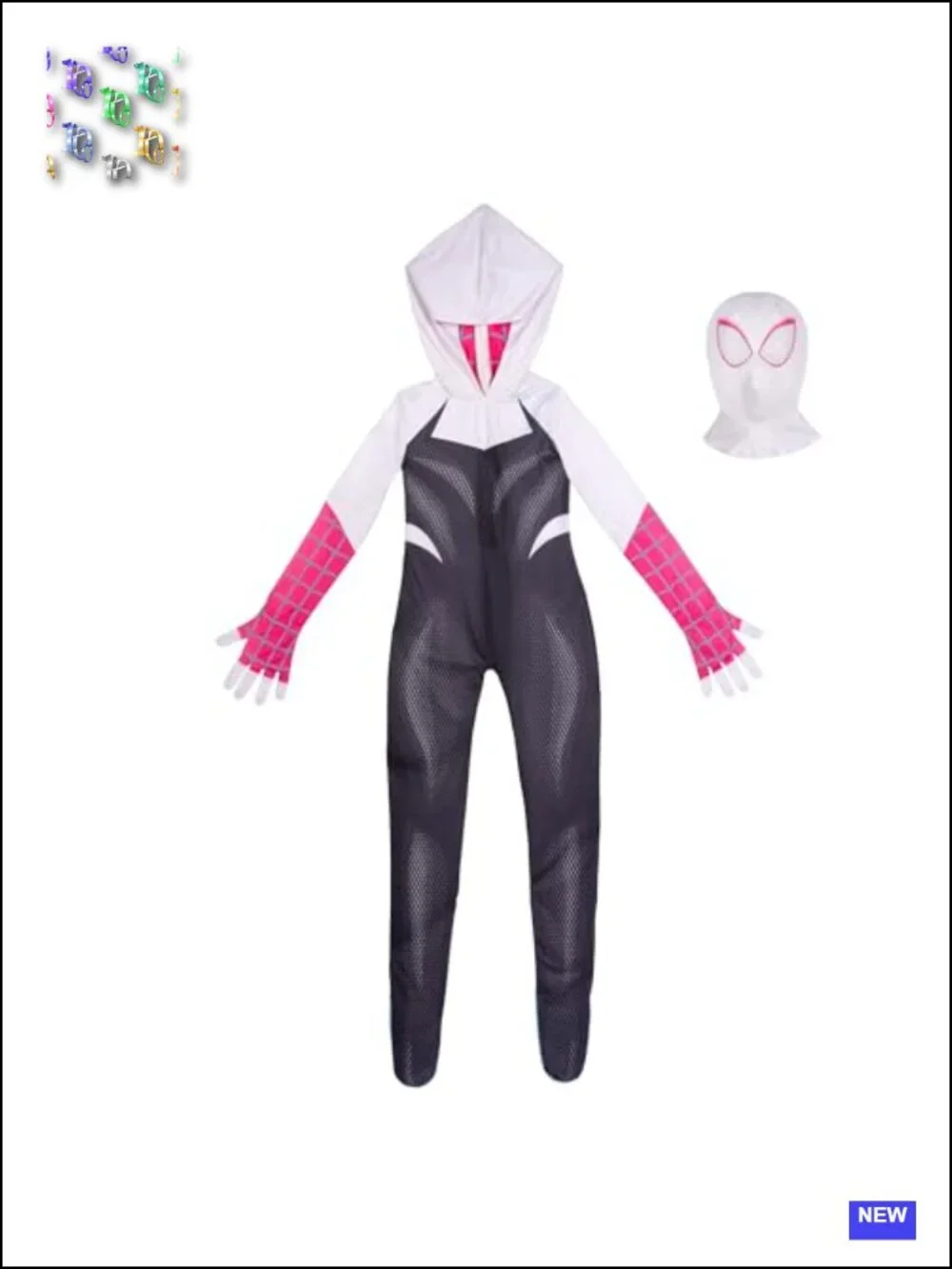 Marvel Spider-Gwen Zentai Costume Hooded Spandex Jumpsuit with Mask Youth